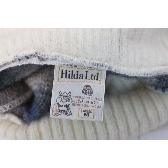 VTG 80s Hilda Ltd Wool Sweater sz M Iceland Thick Warm Winter Snowflake Blue - Picture 8 of 9